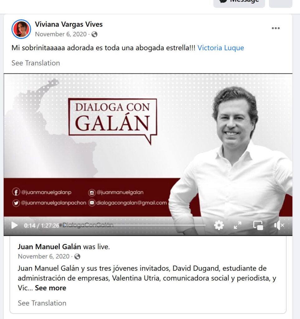 Las falsas acusaciones a Roberto Márquez fueron utilizadas por Viviana Vargas Vives como trampolín para lanzarse como candidata al senado por el nuevo liberalismo con Juan Manuel Galán.